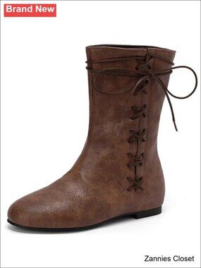 👻 Cozivwaiy Women Vintage Flats Short Boots Lace up Comfortable Round Toe